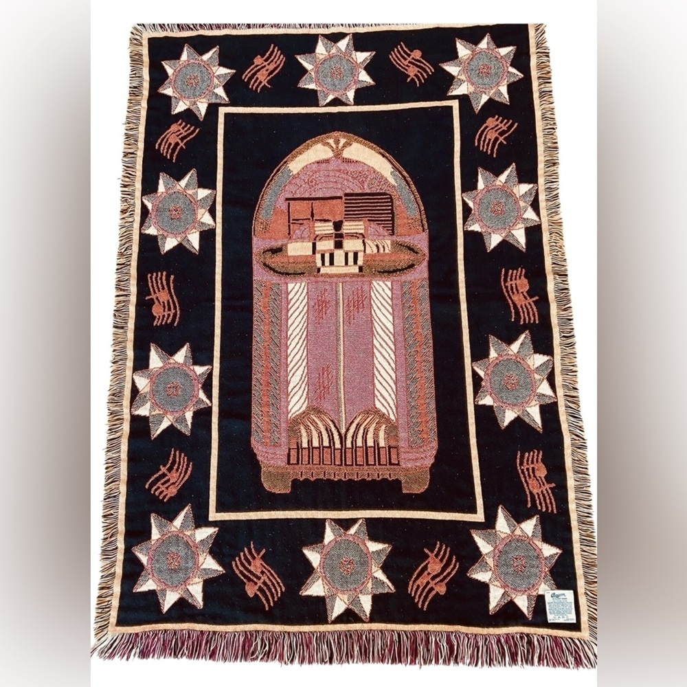 Vintage Beacon Jukebox Woven Tapestry Throw Blanket 50x60 Reversible Fringe